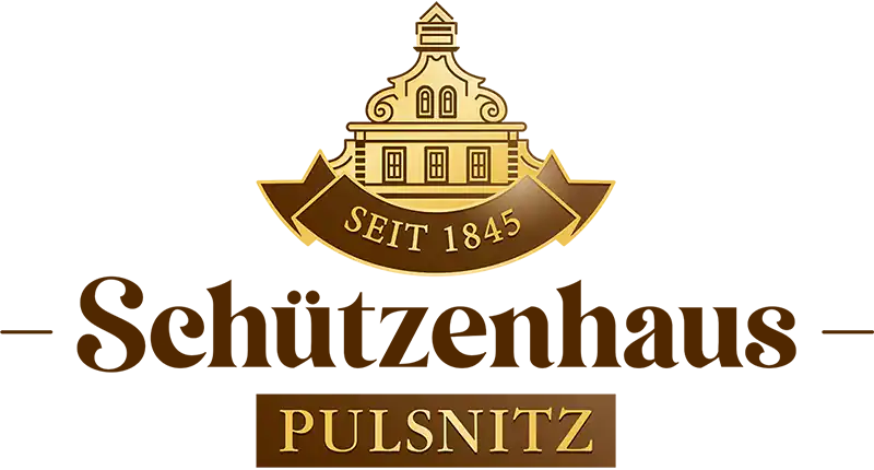 Historiches Hauswappen mit Schriftzug: Seit 1845 Schützenhaus Pulsnitz